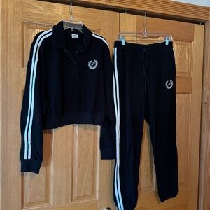 Pink by Victoria Secret Black Track Suit with White Stripes